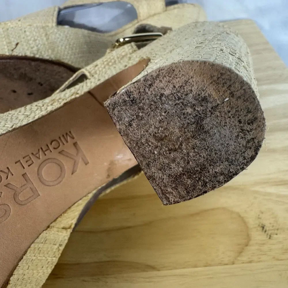 Michael Kors Dillon Raffia High Heel Sandals Women’s 8.5M Natural Slingback